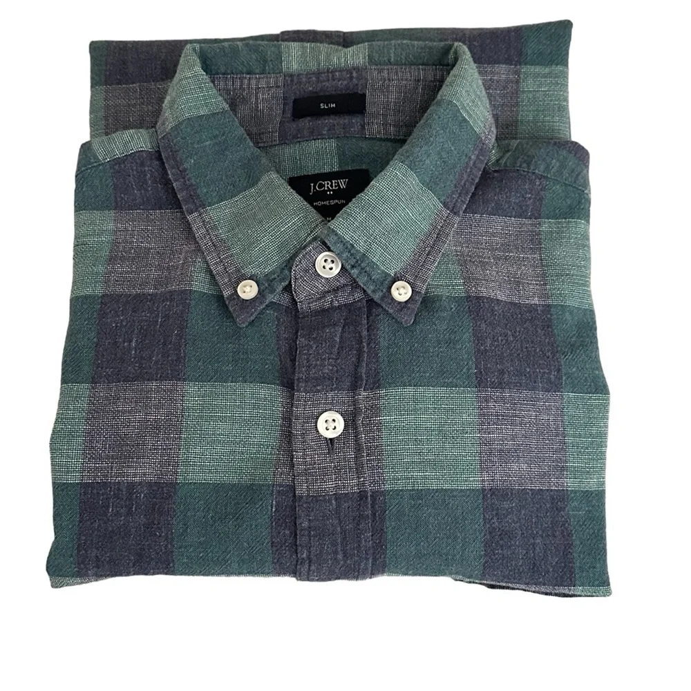 J. Crew Blue & Green Gingham Check Button Down Shirt Size Medium